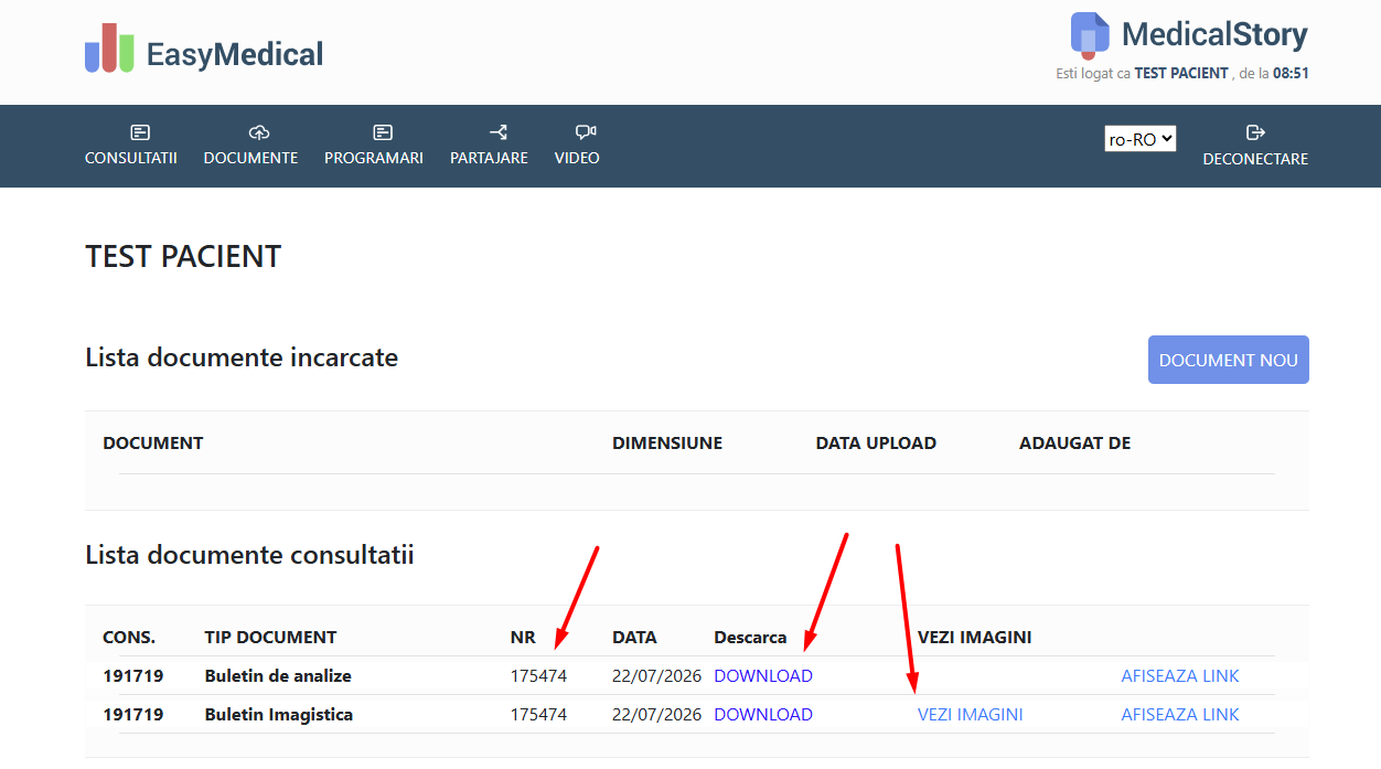 Cabinet MedicalStory cu butoanele DOWNLOAD și VEZI IMAGINI